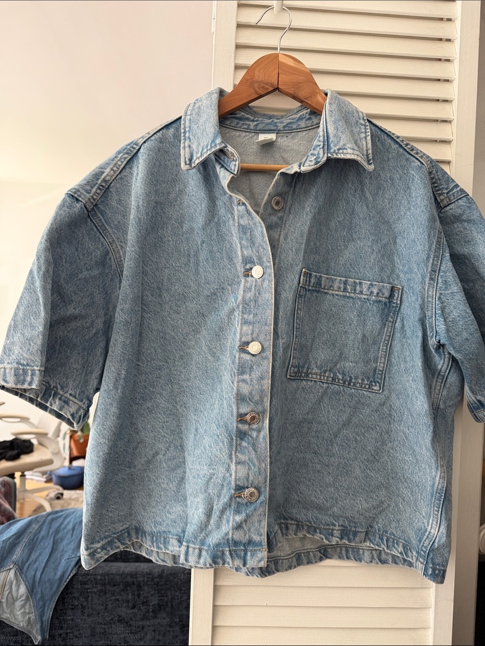 H&M Light Blue Denim Boxy Button-Up Shirt